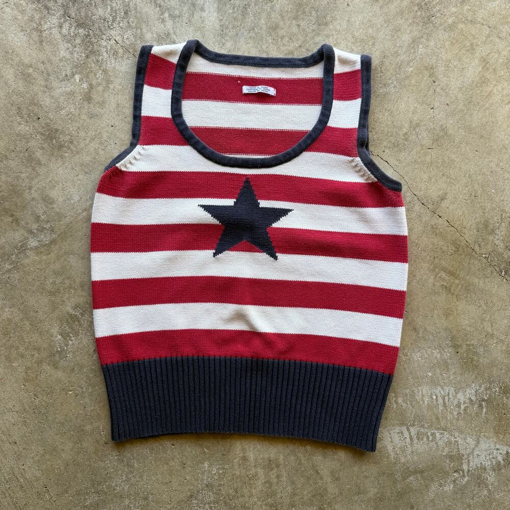 VTG 2003 Japanese Made Tommy Hilfiger Striped Knit Star Vest Size Womens Small